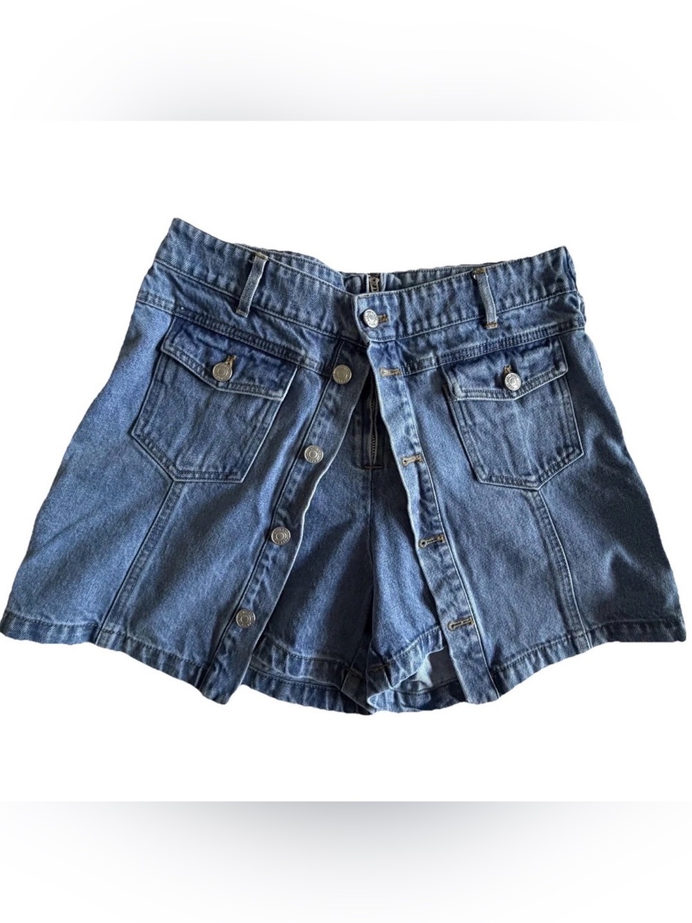 Grey Lab Skort Shorts Womens L Blue Denim High Rise Utility Button Front Pockets